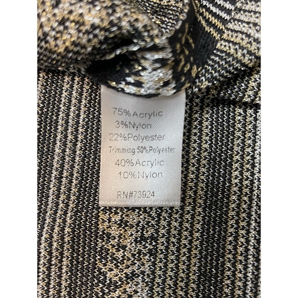 NWT Misook Women's Black Gold Silver Metallic Geometric Long Knit Cardigan XL - Picture 11 of 12